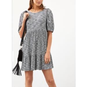 Anthropologie Daily Practice Flounced Mini Dress Black White Spacedye Medium